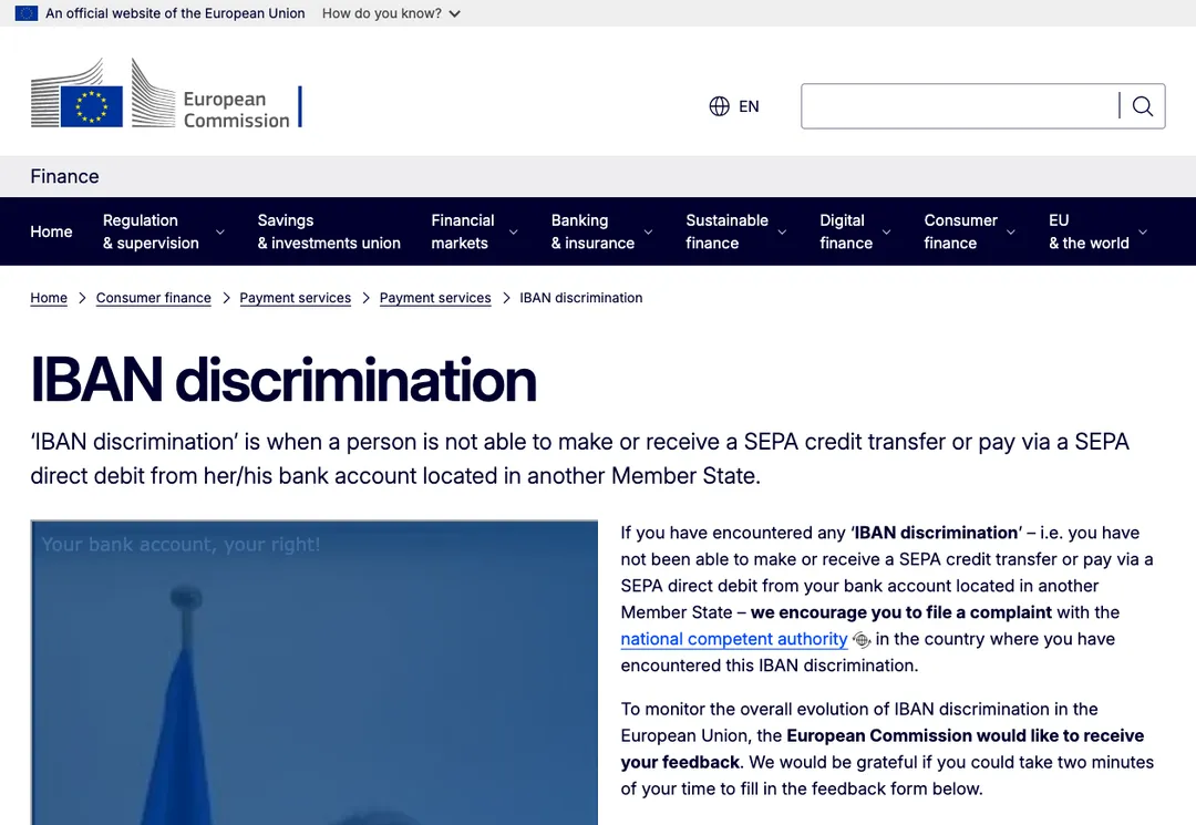 The European Commission's page on IBAN discrimination