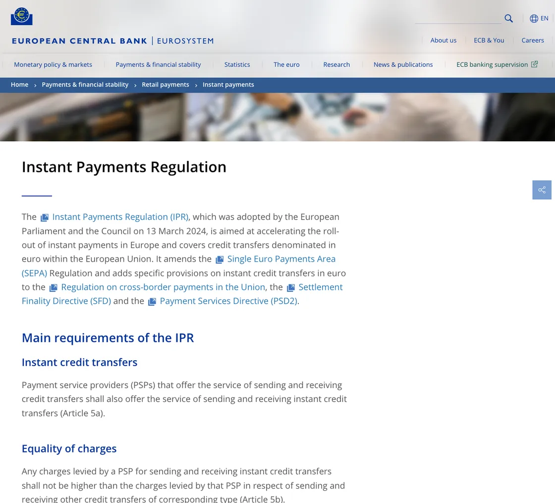 The European Central Bank's page on the Instant Payments Regulation